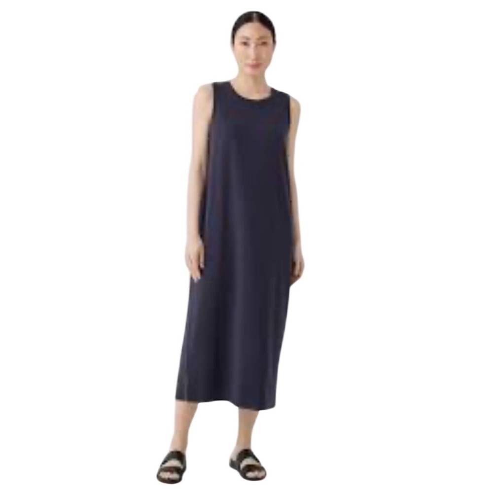 Eileen Fisher Stretch Jersey Knit Tank Dress Navy Blue Sleeveless A-Line Small